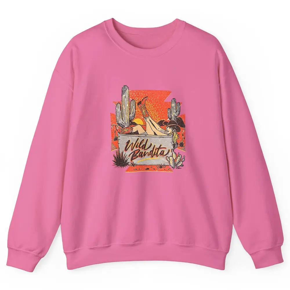 Retro Desert Cactus Cowgirl Hat Wild Bandita Cowboy Western Unisex Crewneck Sweatshirt