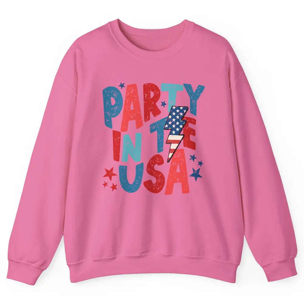 Party In The USA US Flag Lightning Bolt July 4th US Patriot Unisex Crewneck Sweatshirt