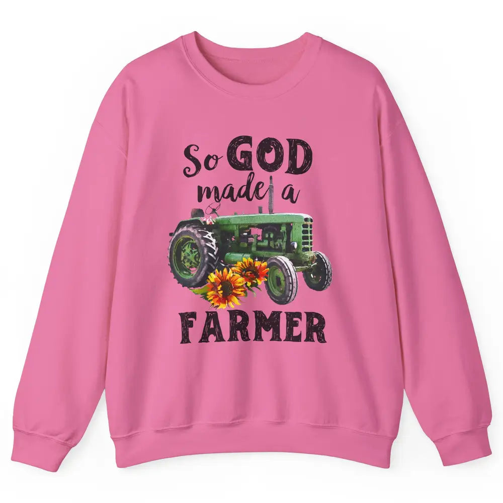 Vintage Retro Tractor God Made A Farmer Proud Farmer Farming Unisex Crewneck Sweatshirt