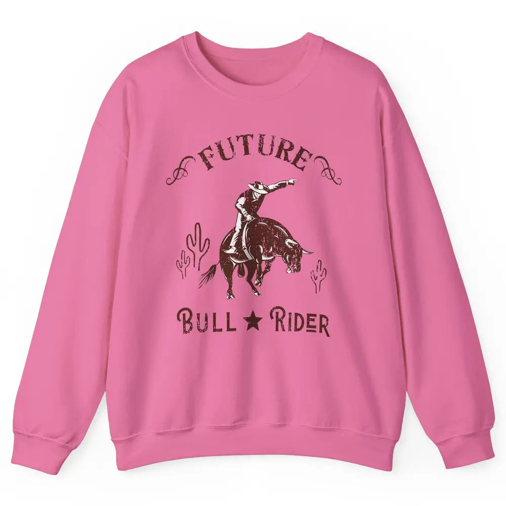 Retro Future Bull Rider Cowboy Western Country Cactus Riding Unisex Crewneck Sweatshirt