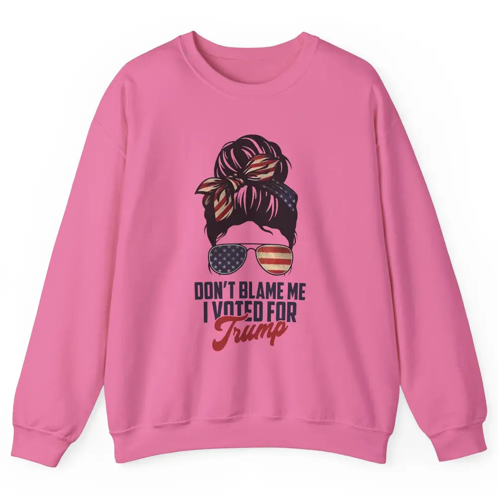 Retro Messy Bun US Flag Glasses I Voted For Trump Republican Unisex Crewneck Sweatshirt