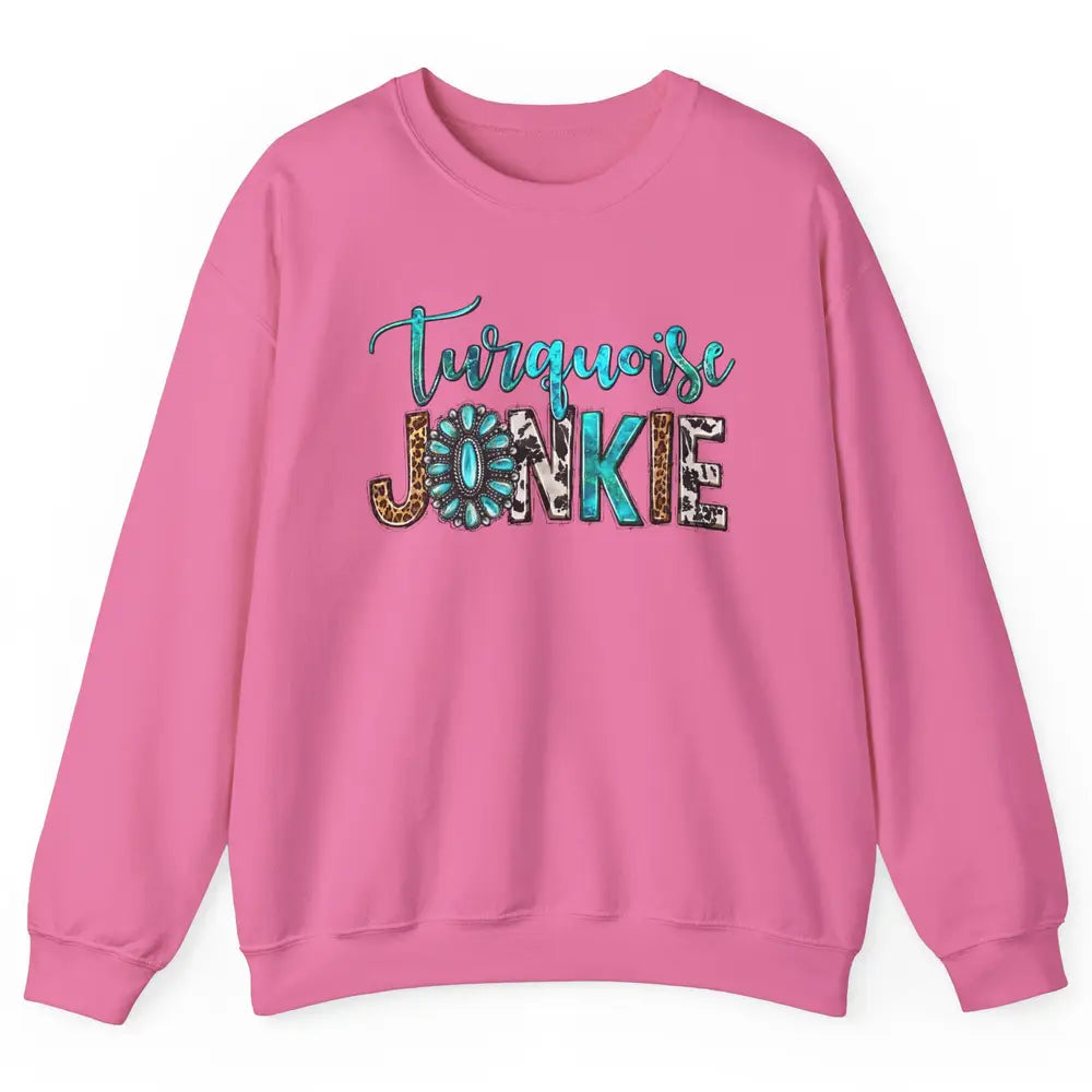 Retro Leopard Turquoise Junkie Gemstone Western Country Unisex Crewneck Sweatshirt