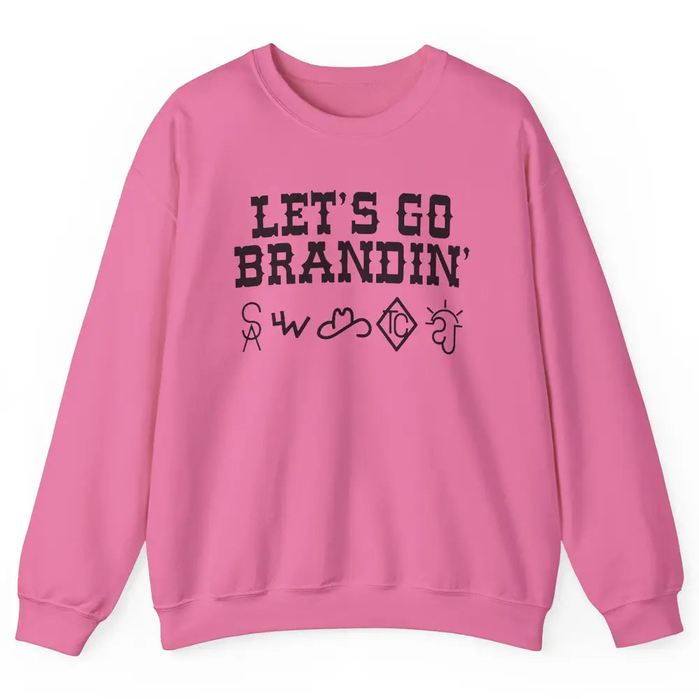 Retro Cowboy Hat Let's Go Brandin' Western Country Symbols Unisex Crewneck Sweatshirt