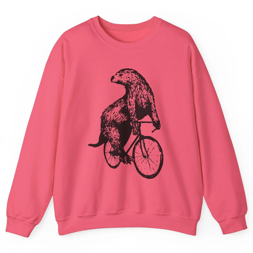Otter Riding A Bicycle Funny Bike Rider Cute Otters Vintage Unisex Crewneck Sweatshirt