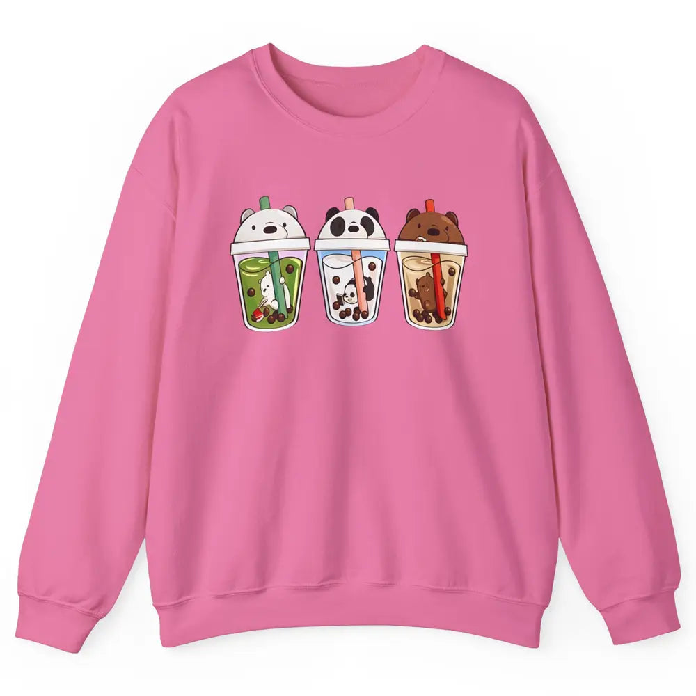 Panda Milk Tea Bears Milk Tea Animal Drinking Boba Lovers Unisex Crewneck Sweatshirt