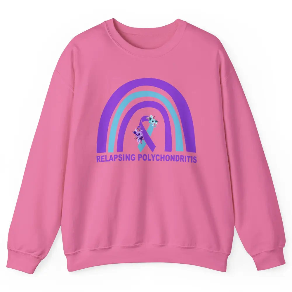 Relapsing Polychondritis Awareness Floral Blue Purple Ribbon Unisex Crewneck Sweatshirt