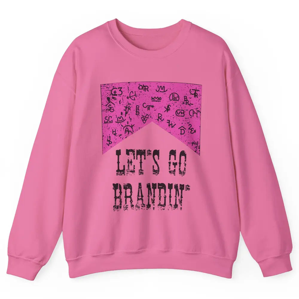 Retro Cowboy Hat Let's Go Brandin' Western Country Symbols Unisex Crewneck Sweatshirt