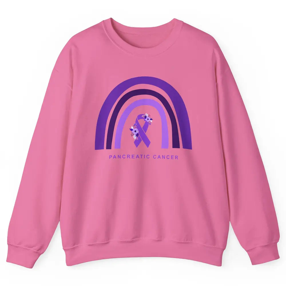 Pancreatic Cancer Awareness Floral Purple Ribbon Rainbow Unisex Crewneck Sweatshirt