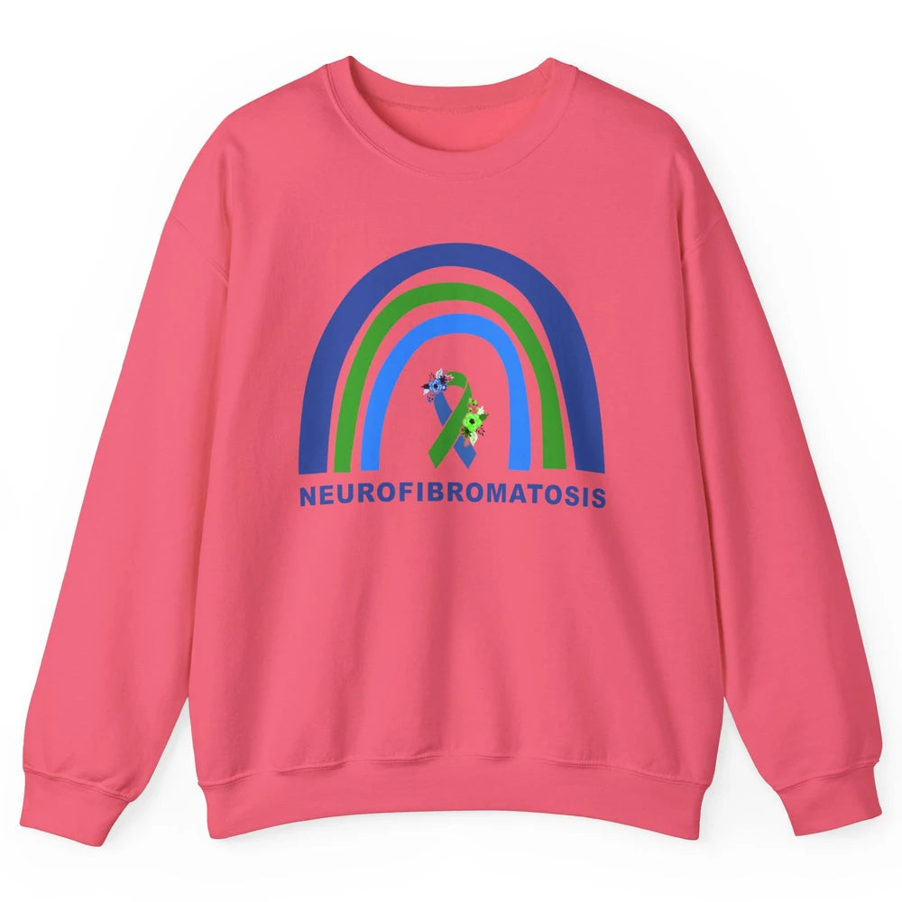 Neurofibromatosis Awareness Floral Green Blue Ribbon Rainbow Unisex Crewneck Sweatshirt