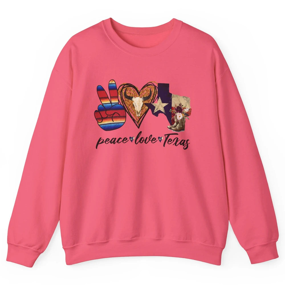 Retro Peace Love Texas Cowboy Boots Western Country Cowgirl Unisex Crewneck Sweatshirt