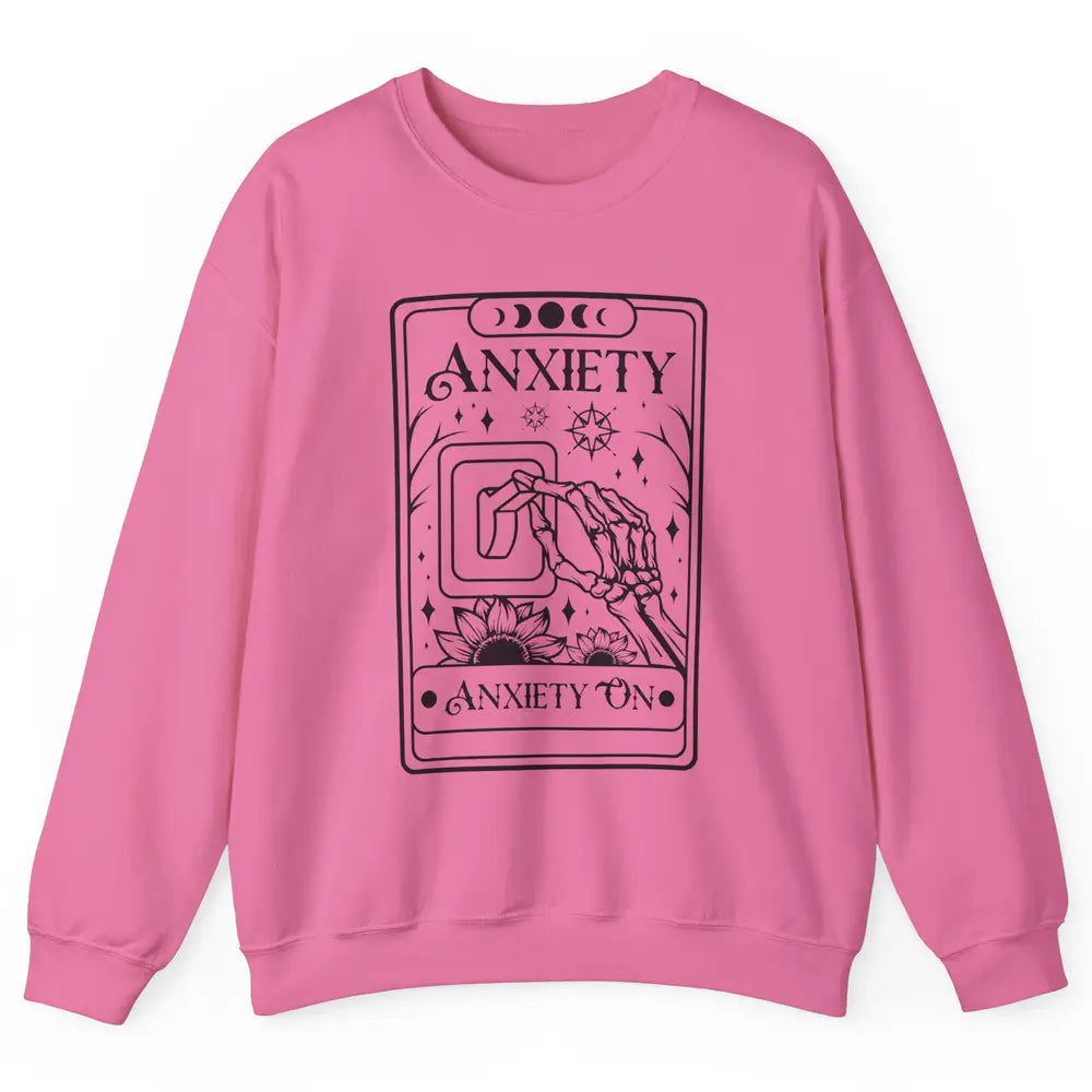 Retro Halloween Skeleton Hand Anxiety On Off Mental Health Unisex Crewneck Sweatshirt