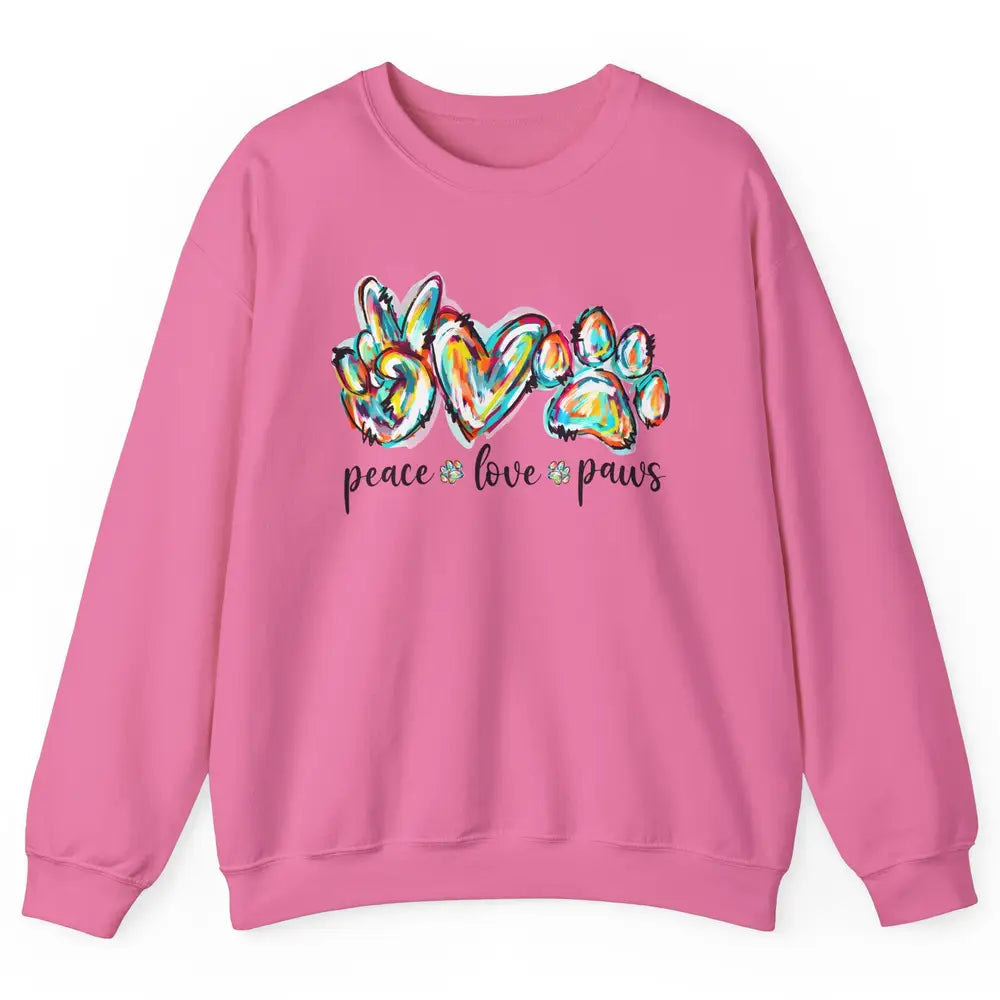 Peace Love Paws Cute Dog Cat Pet Mom Boho Rainbow Fur Lovers Unisex Crewneck Sweatshirt