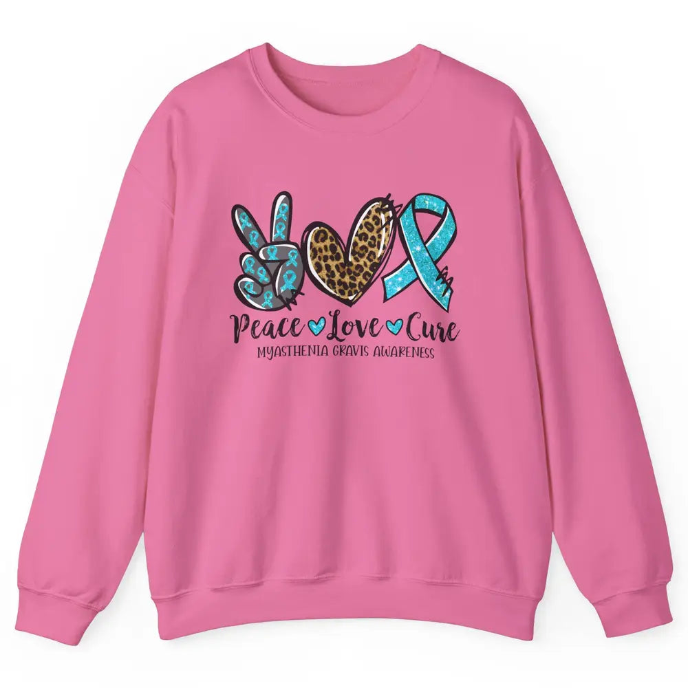 Myasthenia Gravis Awareness Ribbon Peace Love Cure Leopard Unisex Crewneck Sweatshirt