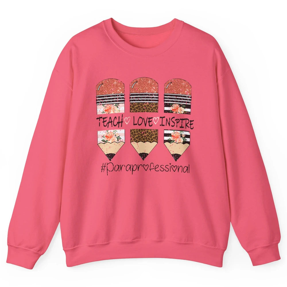 Retro Floral Leopard Teach Love Inspire Paraprofessional Unisex Crewneck Sweatshirt