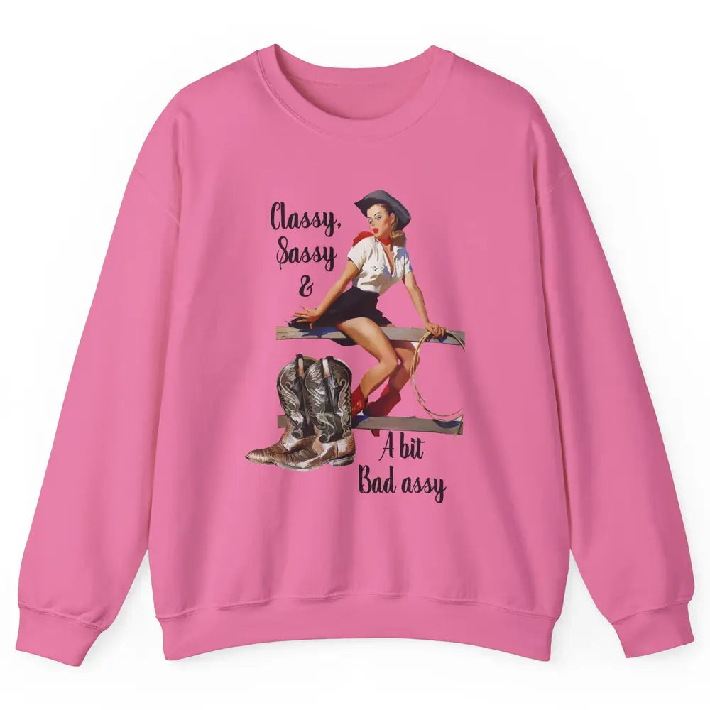 Retro Cowgirl Boots Classy Sassy Western Country Cowboy Gift Unisex Crewneck Sweatshirt
