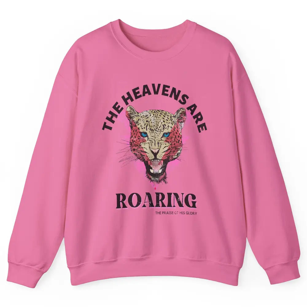 Retro Lion Heavens Are Roaring Bible Lightning Bolt Leopard Unisex Crewneck Sweatshirt