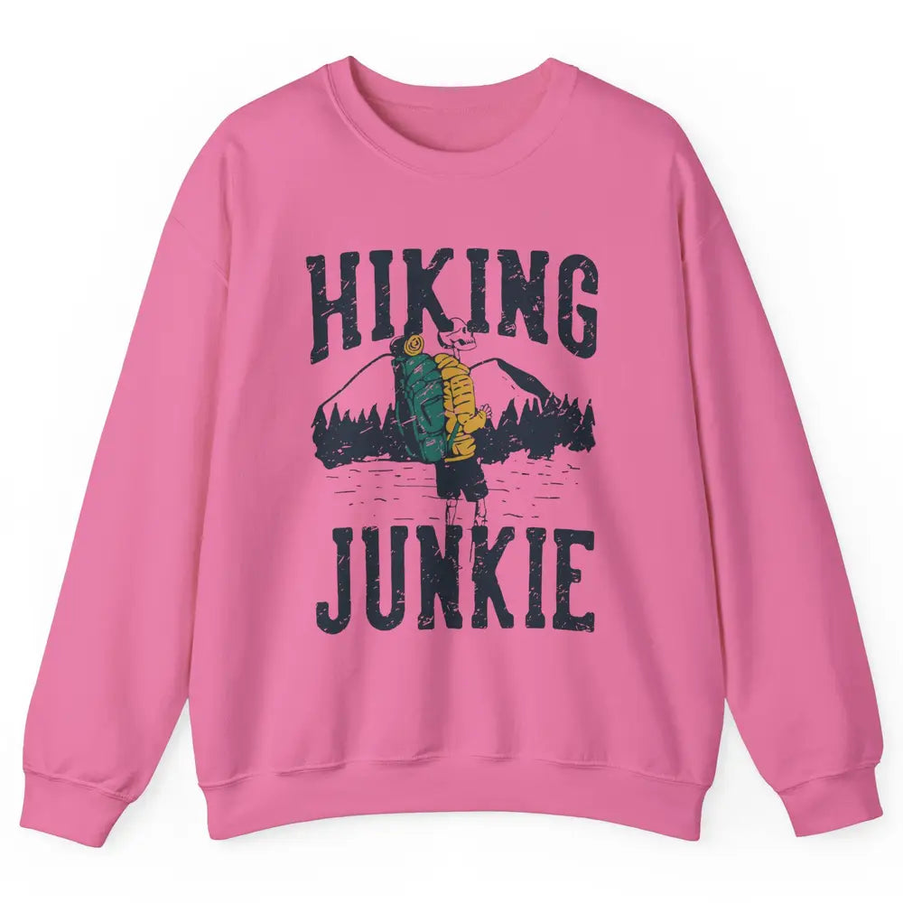 Retro Mountain Hiking Junkie Skeleton Nature Exploring Hiker Unisex Crewneck Sweatshirt