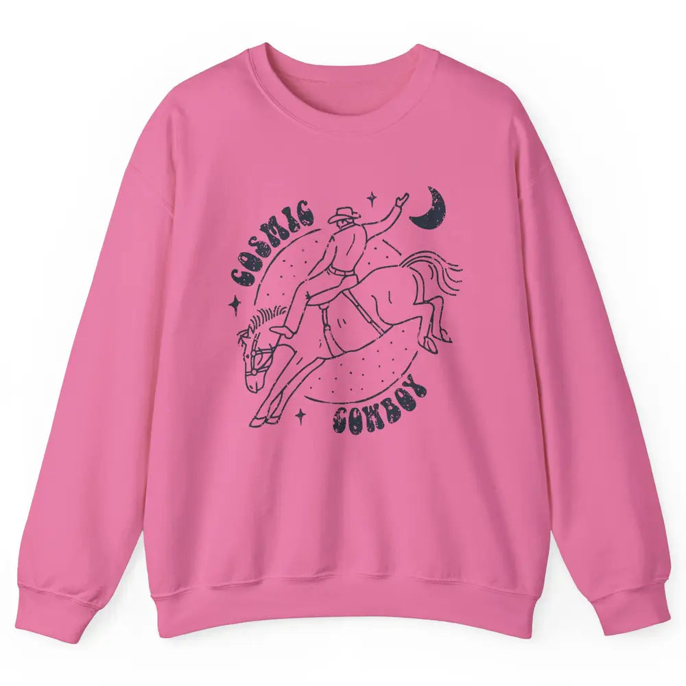 Retro Cowboy Riding Cosmic Cowboy Western Country Cowgirl Unisex Crewneck Sweatshirt