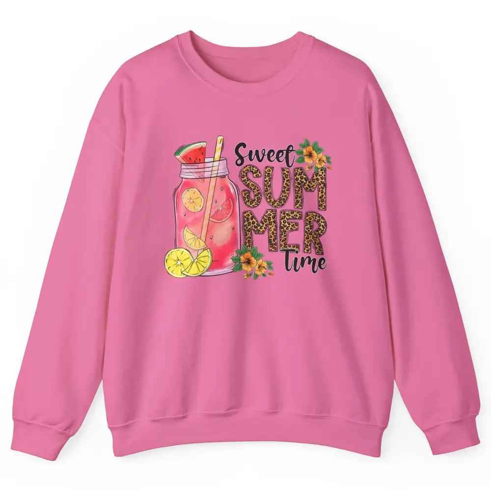 Retro 80s Floral Sweet Summer Watermelon Vaporwave Leopard Unisex Crewneck Sweatshirt