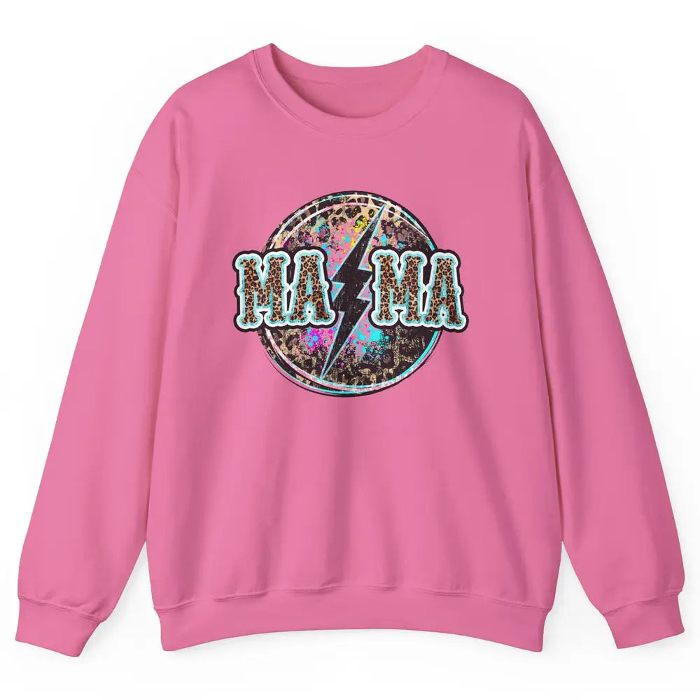 Retro Leopard Mama Lightning Bolt Western Country Bad Moms Unisex Crewneck Sweatshirt