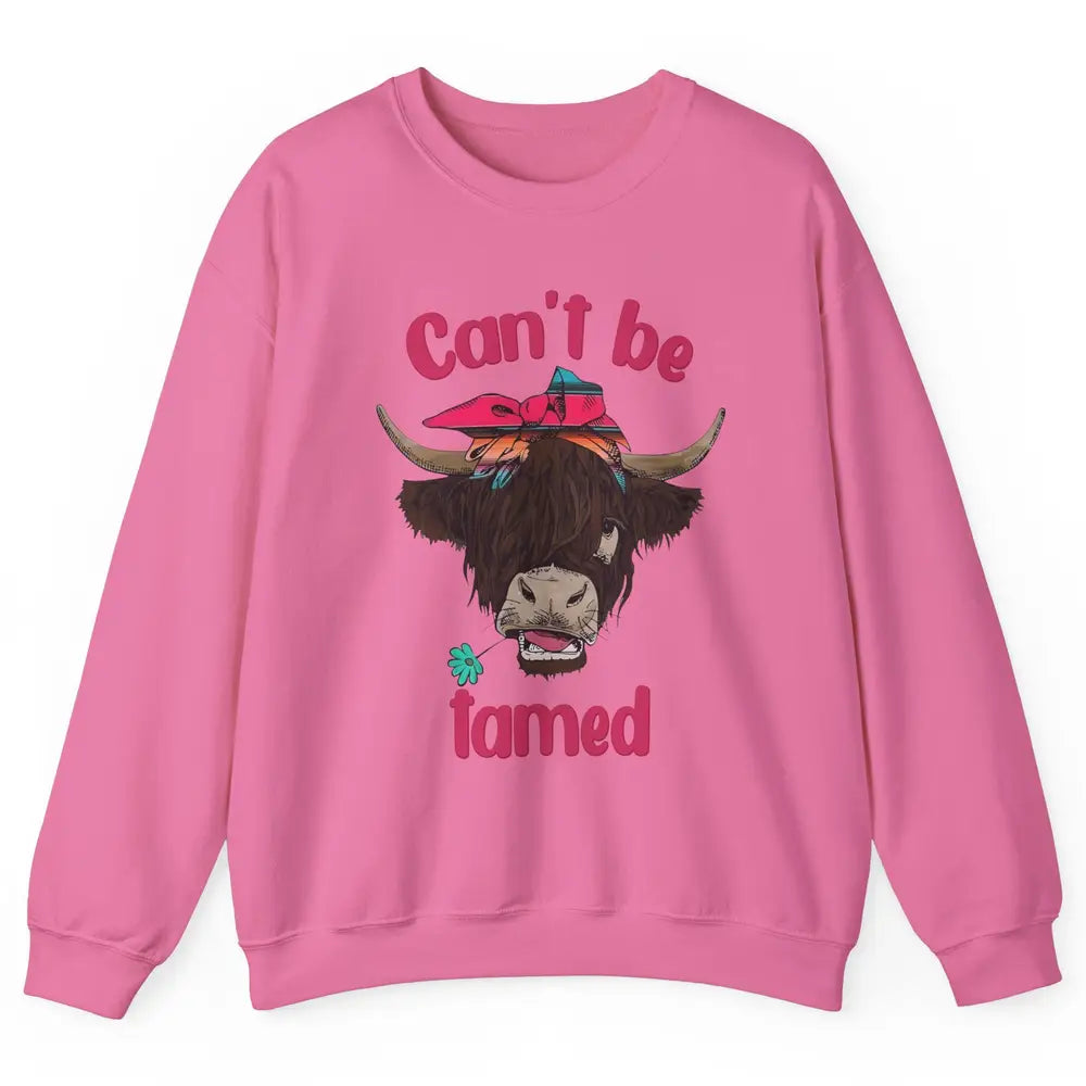 Retro Highland Cow Bandana Can't Be Tamed Western Farm Unisex Crewneck Sweatshirt