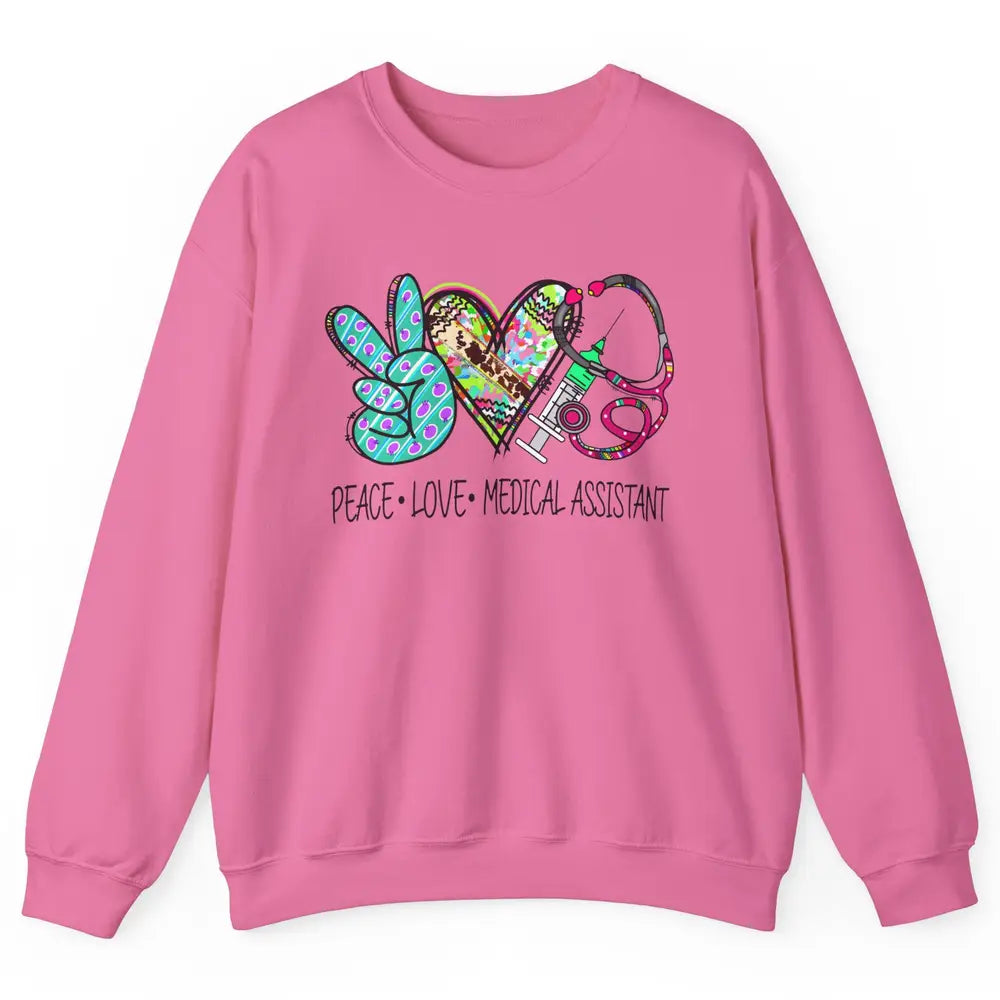 Peace Love Medical Assistant Leopard Stethoscope Nurse Life Unisex Crewneck Sweatshirt