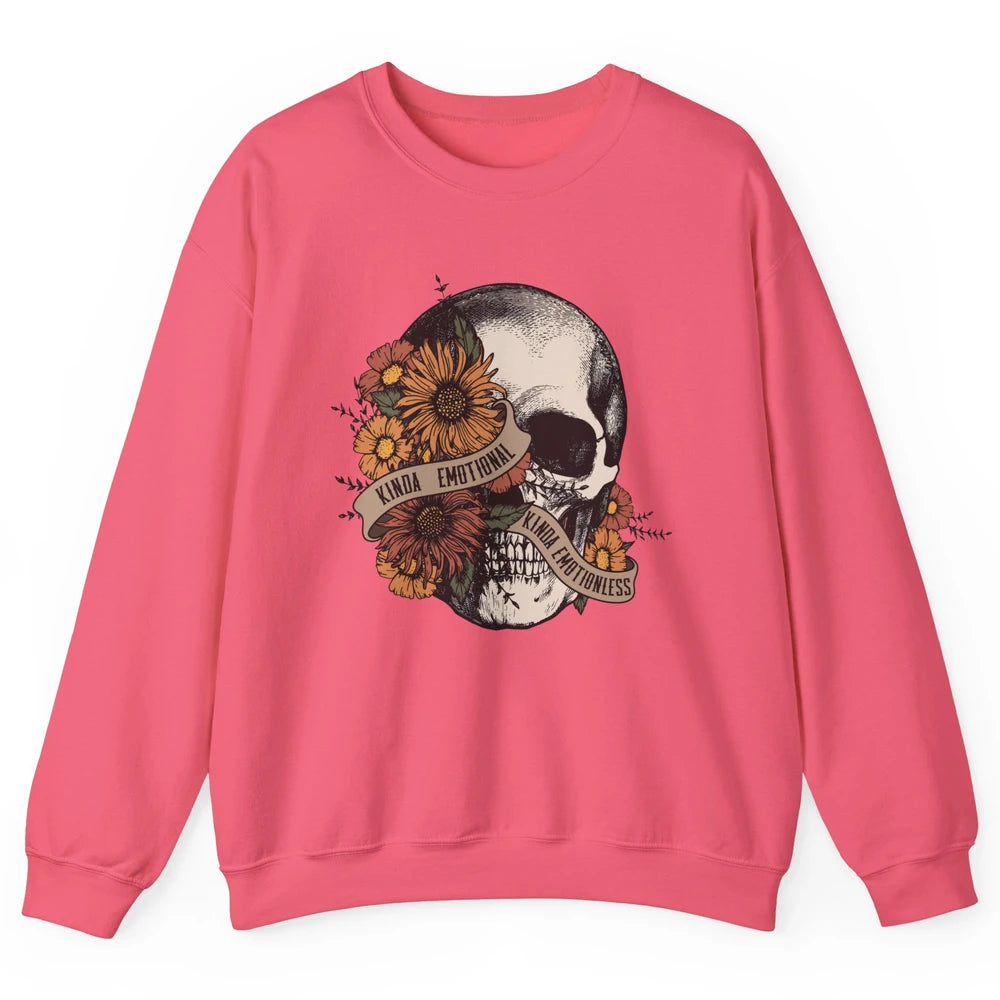 Retro Kinda Emotional Kinda Emotionless Floral Skull Unisex Crewneck Sweatshirt