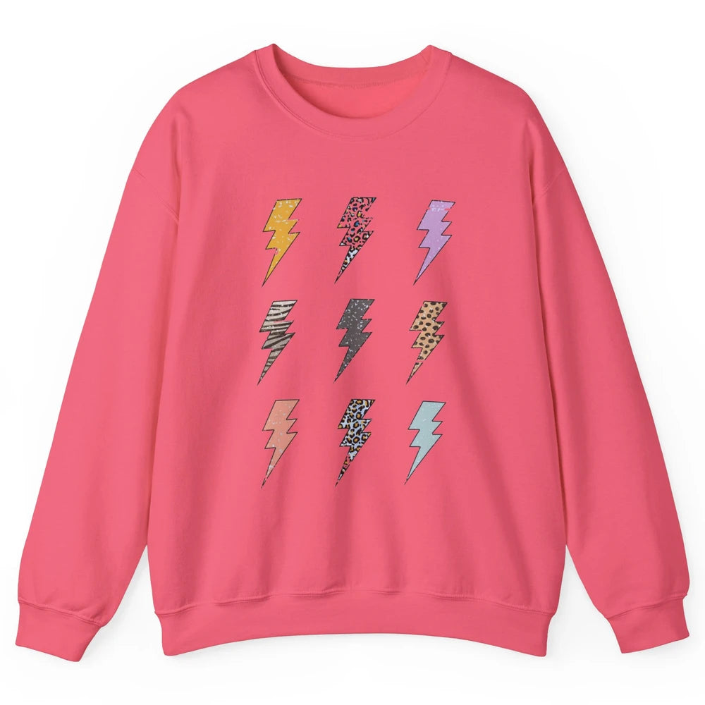 Preppy Lightning Bolt Colorful Leopard Cheetah Western Retro Unisex Crewneck Sweatshirt