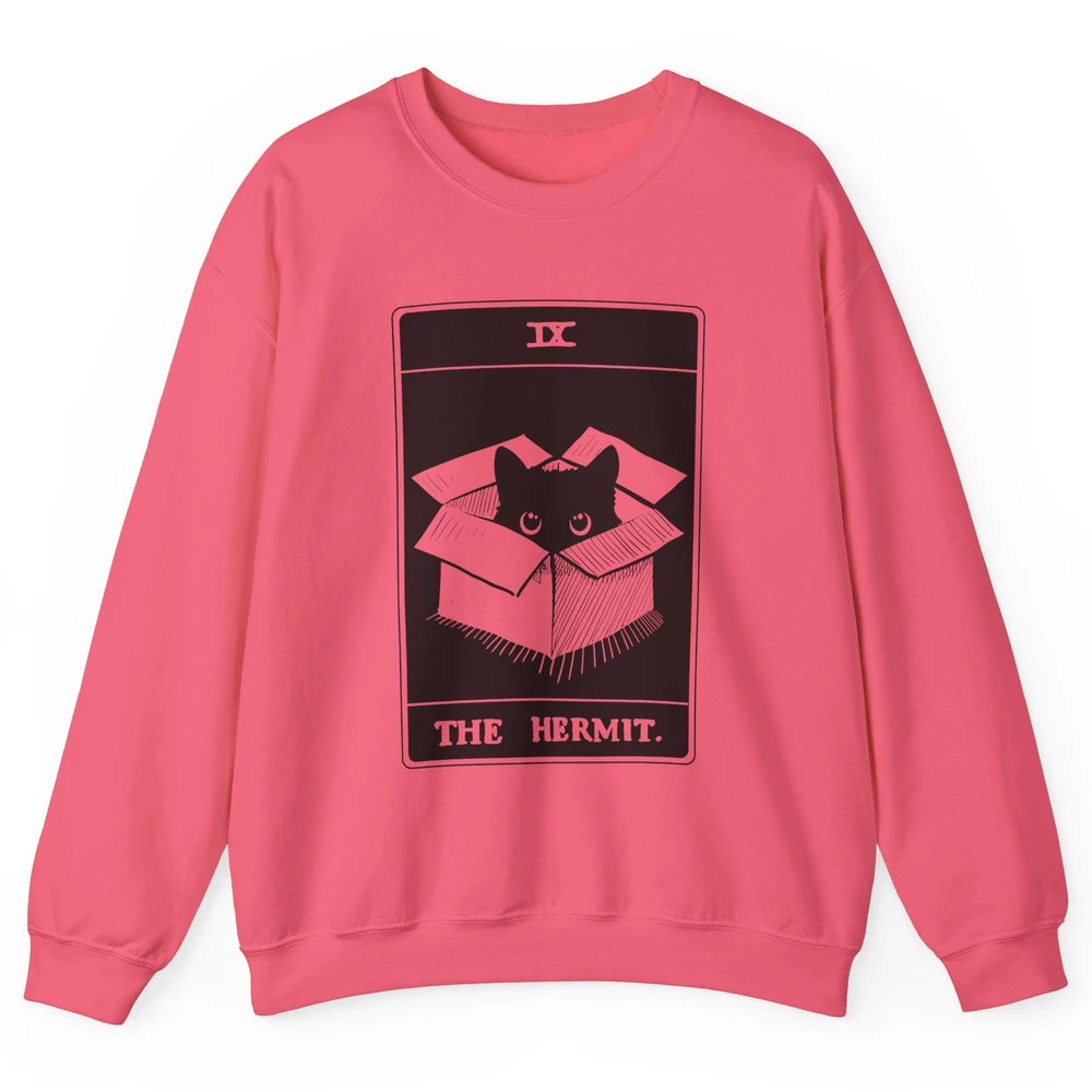 Retro Halloween Black Cat The Hermit Tarot Card Witchcraft Unisex Crewneck Sweatshirt