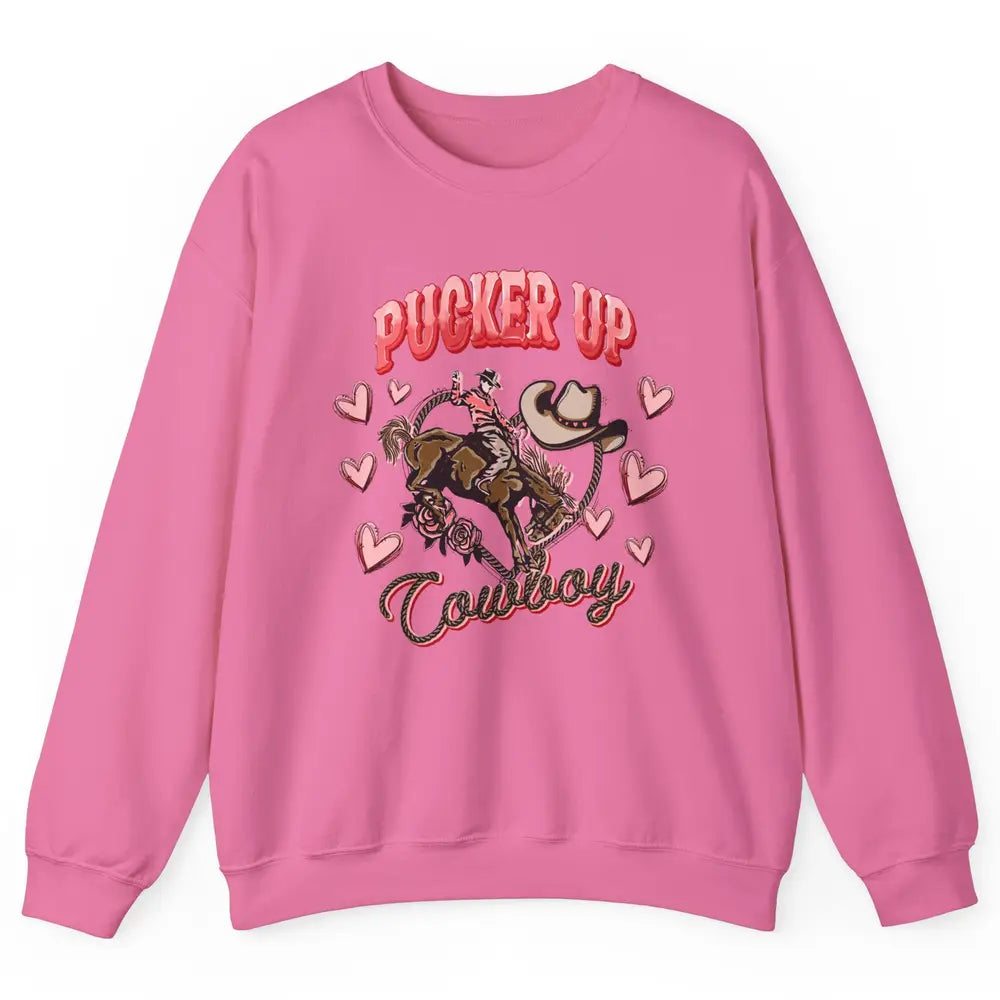 Retro Cowboy Horsing Pucker Up Cowboy Western Valentines Day Unisex Crewneck Sweatshirt