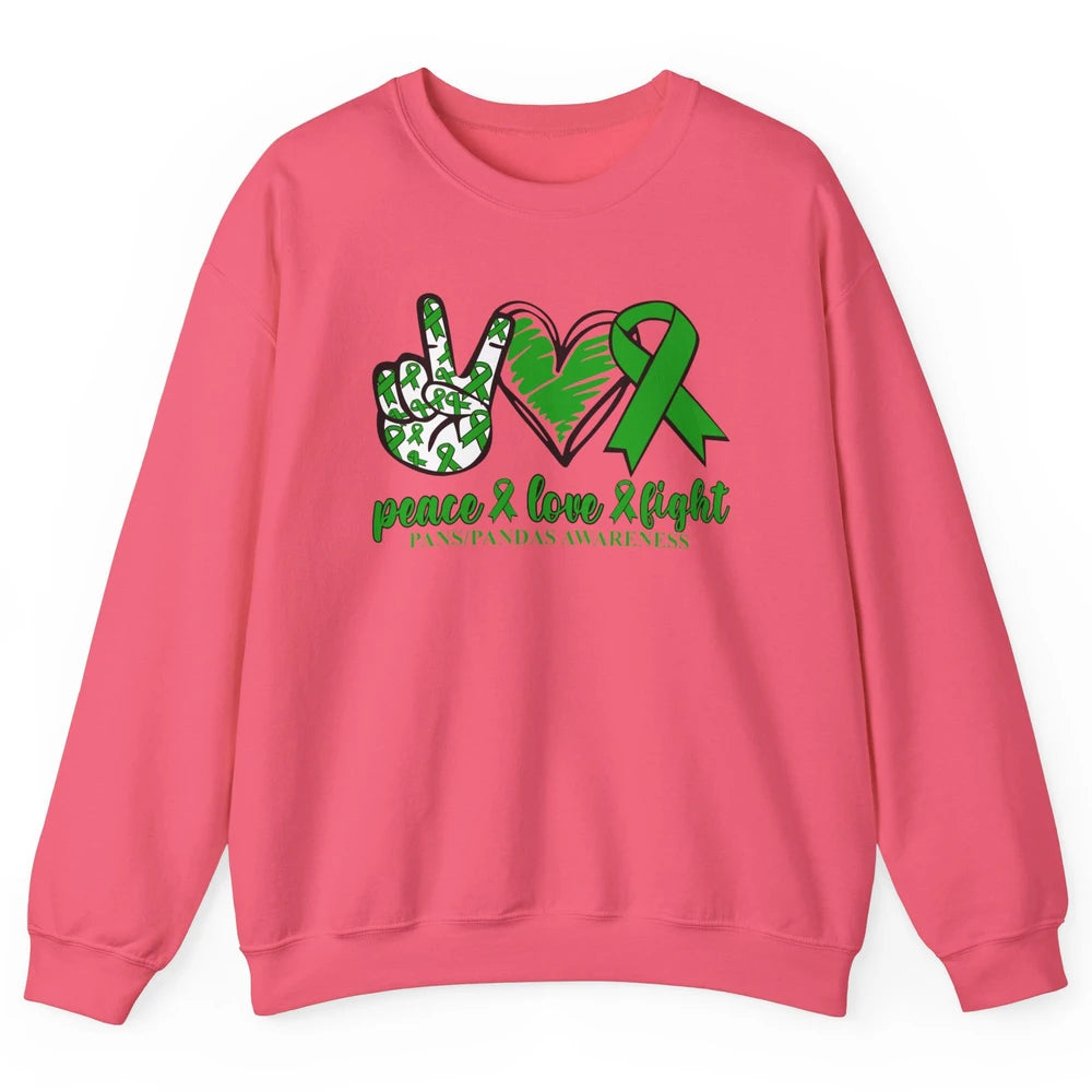 PANS/PANDAS Awareness Green Ribbon Peace Love Cure Unisex Crewneck Sweatshirt