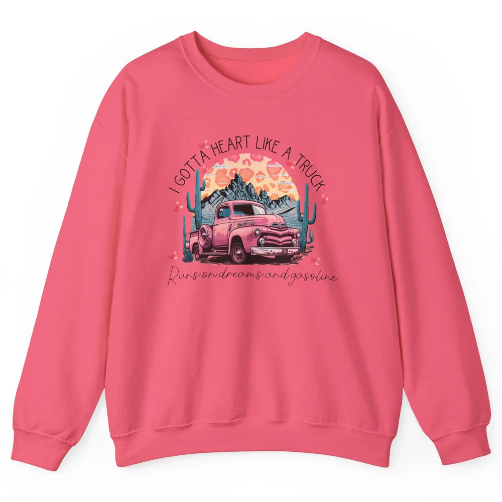 Retro Desert Cactus Got A Heart Like Truck Western Valentine Unisex Crewneck Sweatshirt