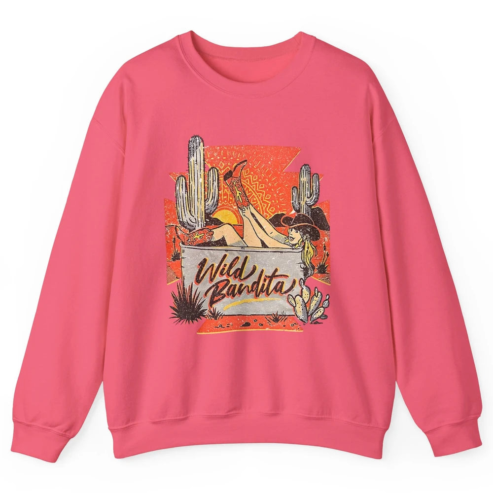 Retro Desert Cactus Cowgirl Wild Bandita Western Country Unisex Crewneck Sweatshirt