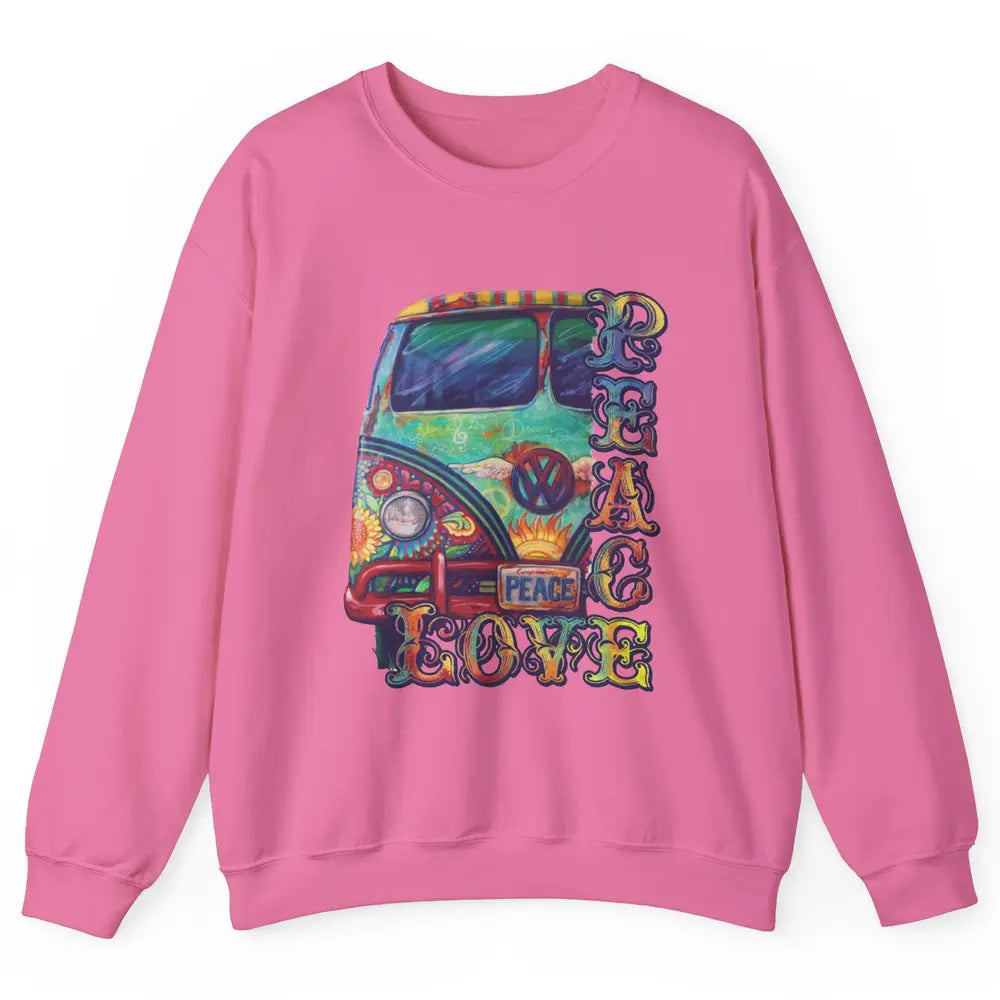 Peace And Love Hippie Van Peacemobile Vintage Gift Camping Unisex Crewneck Sweatshirt