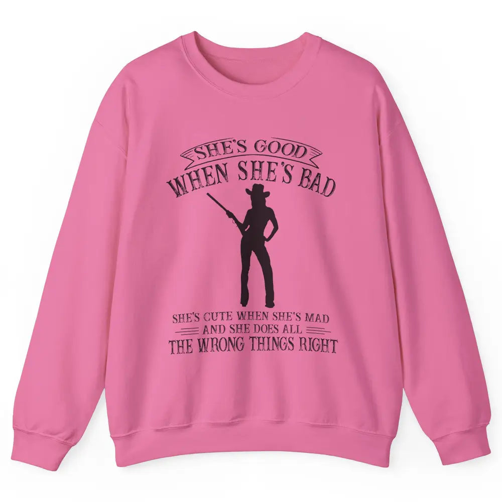 Retro Cowgirl She's Good When She's Bad Western Country Girl Unisex Crewneck Sweatshirt