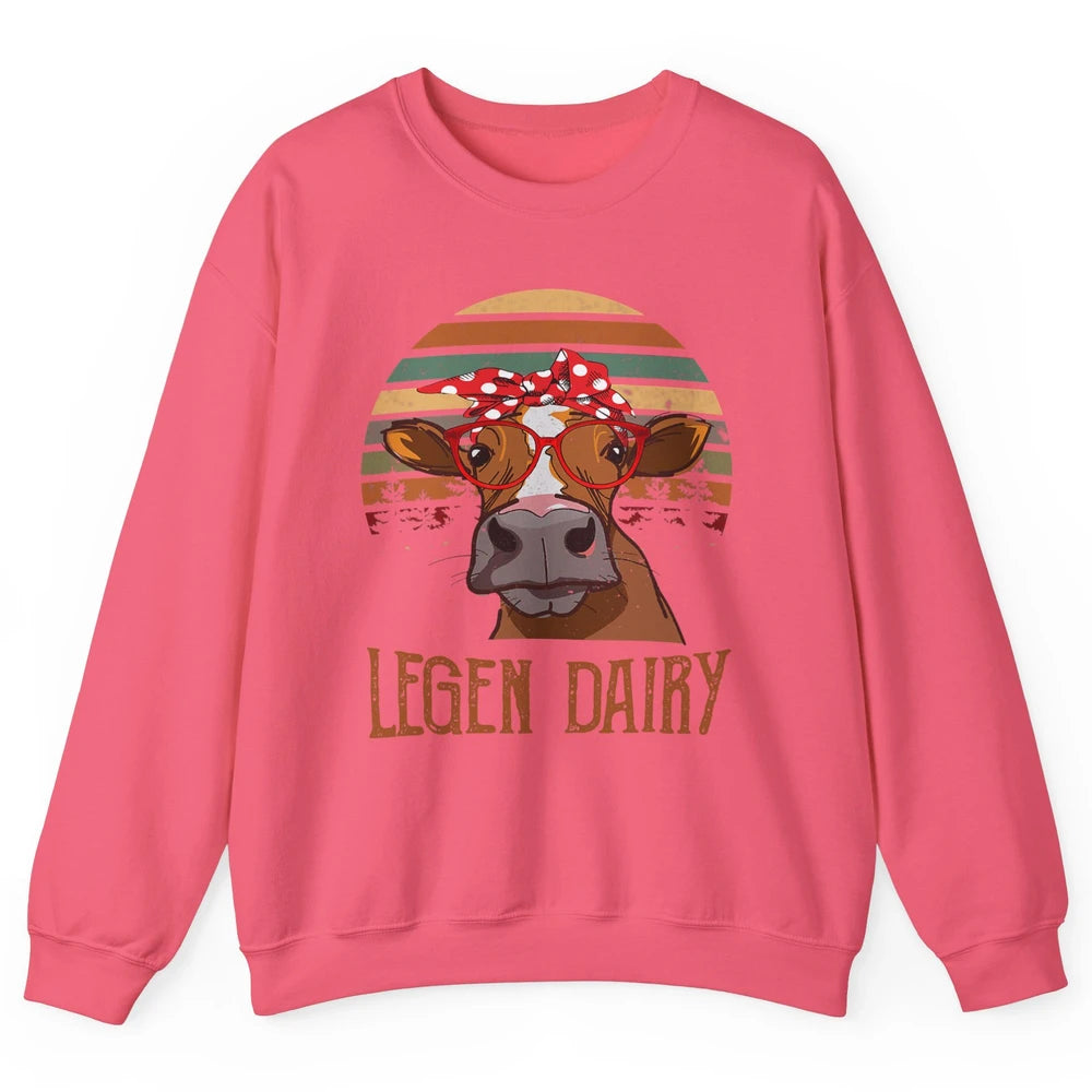 Retro Funny Highland Cow Legend Dairy Heifer Farm Animal Unisex Crewneck Sweatshirt