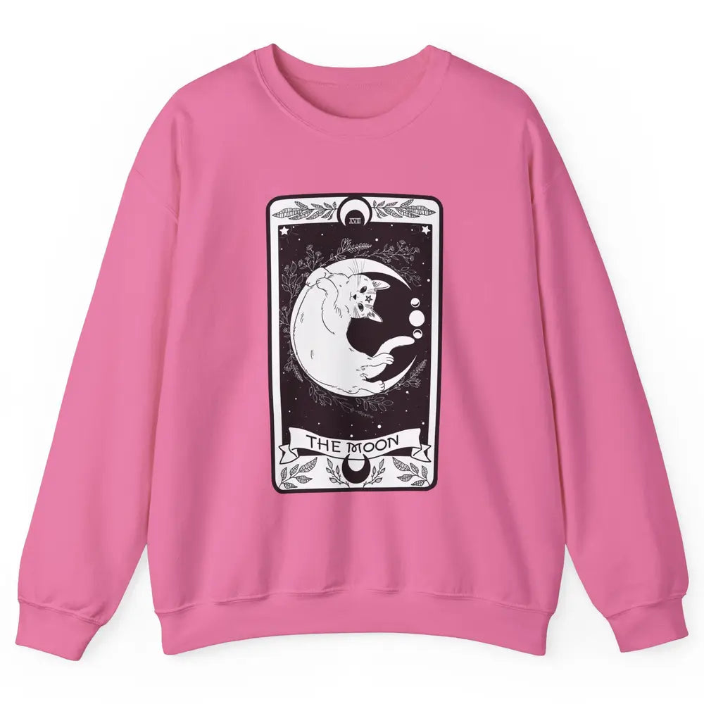 Retro Halloween Gothic Cat The Moon Tarot Card Witchcraft Unisex Crewneck Sweatshirt