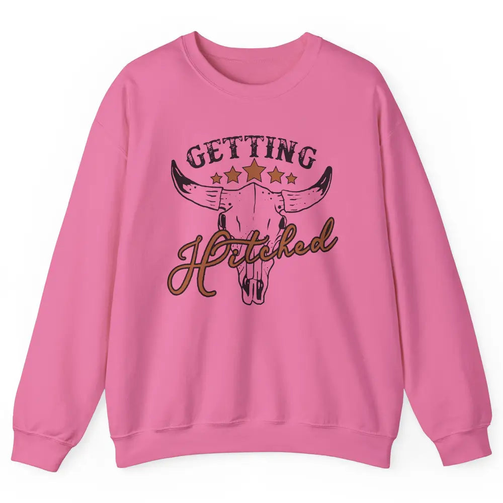 Retro Bull Skull Getting Rowdy Gettin Hitched Western Bridal Unisex Crewneck Sweatshirt