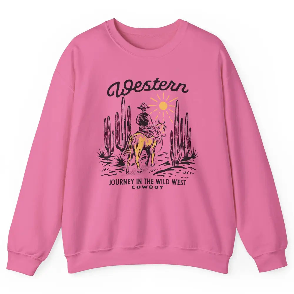 Retro Cowboy Riding Desert Sunset Western Journey Wild West Unisex Crewneck Sweatshirt