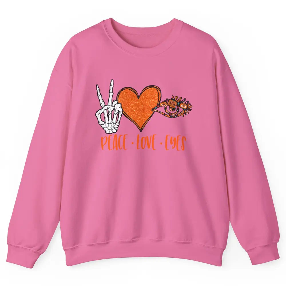 Optician Halloween Peace Love Eyes Optometrist Pumpkin Gift Unisex Crewneck Sweatshirt