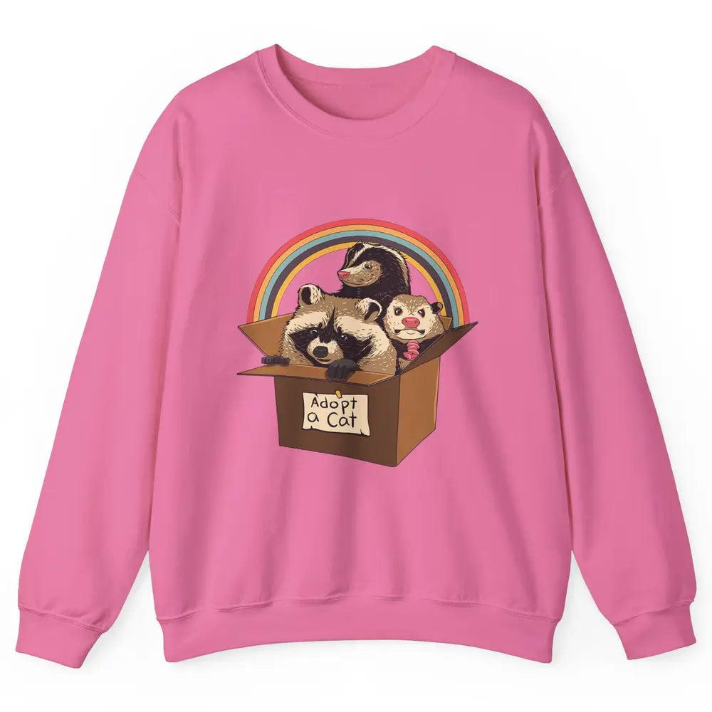 Retro Adopt A Cat Raccoon Panda Skunk Possum Adoption Street Unisex Crewneck Sweatshirt