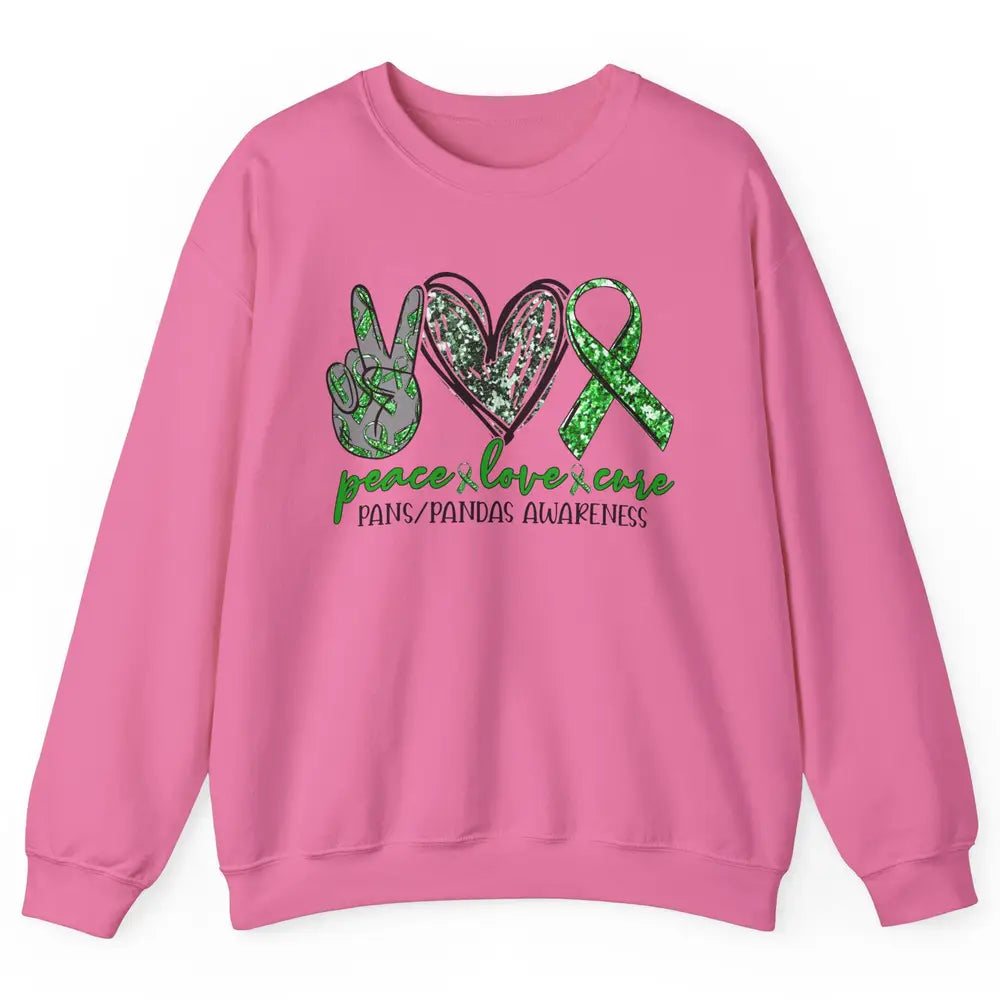 PANS/PANDAS Awareness Green Ribbon Peace Love Cure Unisex Crewneck Sweatshirt