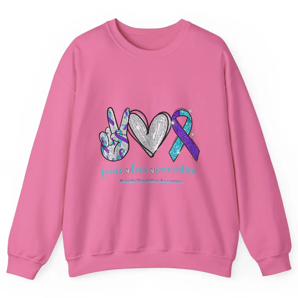 Peace Love Teal Purple Ribbon Suicide Prevention Awareness Unisex Crewneck Sweatshirt
