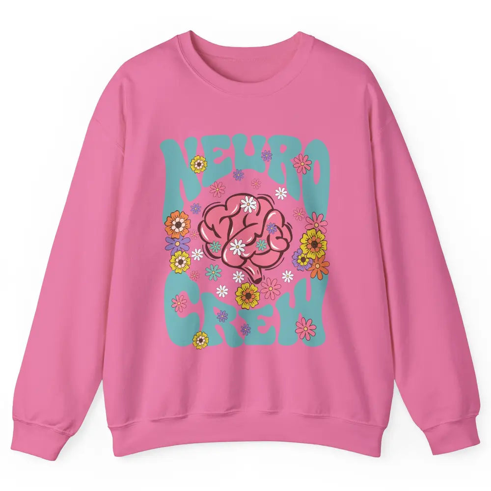 Retro Floral Neuro Crew Nurse Life Neurologist Neuroscience Unisex Crewneck Sweatshirt