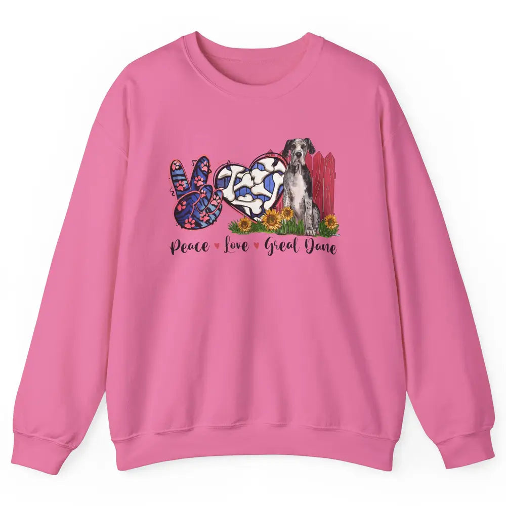 Peace Love Great Dane Sunflower Dog Mom Western Dog Mama Unisex Crewneck Sweatshirt