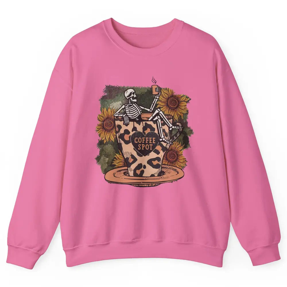 Sunflower Skeleton Dead Inside But Caffeinated Coffee Lovers Unisex Crewneck Sweatshirt