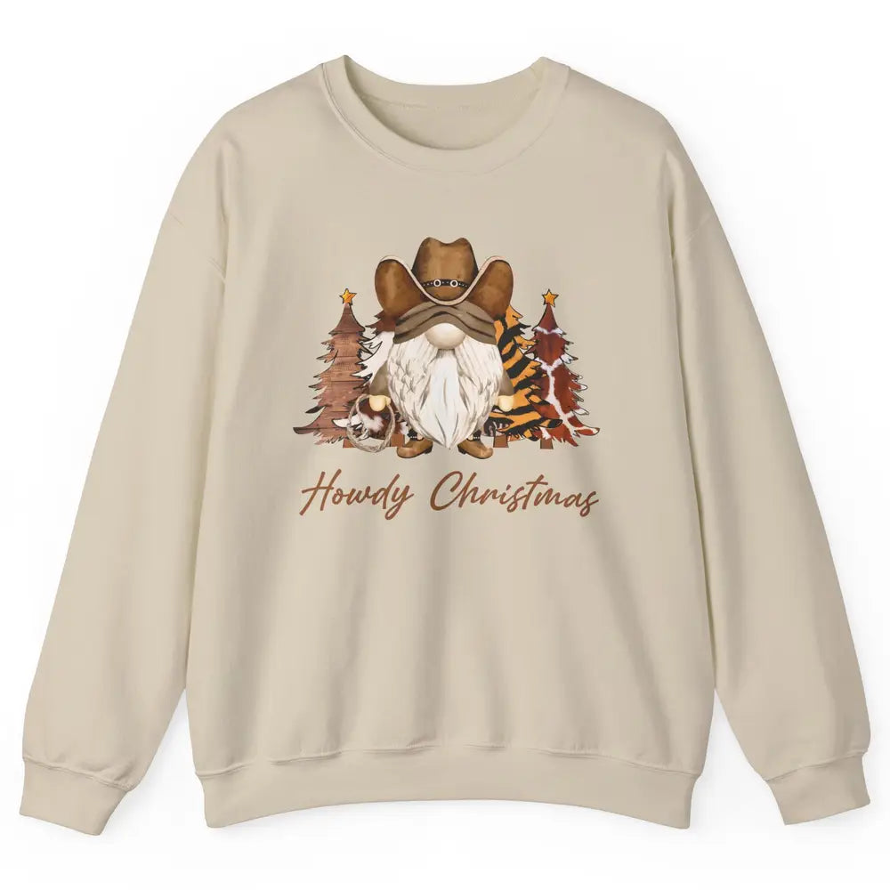 Retro Leopard Cowboy Gnome Howdy Christmas Western Holiday Unisex Crewneck Sweatshirt