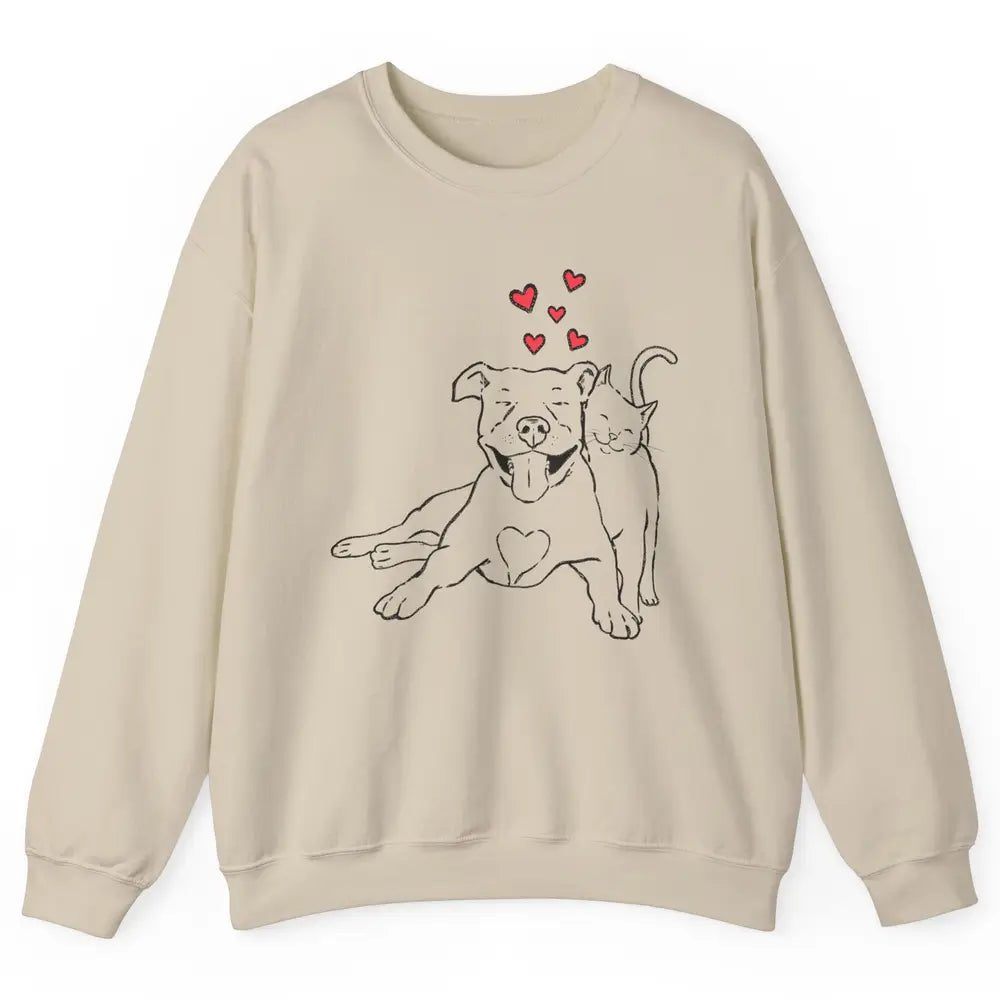 Pittie And Kitty Cute Pitbull Cats And Dogs Lovers Gift Unisex Crewneck Sweatshirt