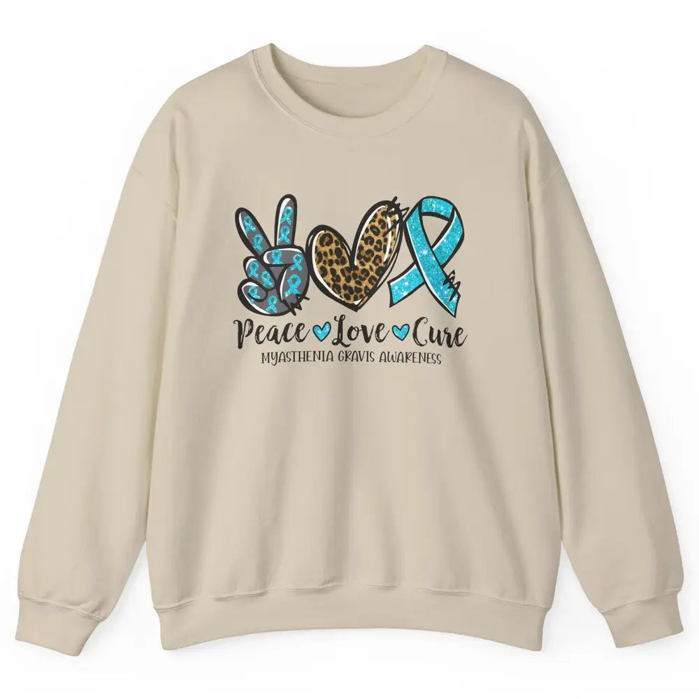 Myasthenia Gravis Awareness Ribbon Peace Love Cure Leopard Unisex Crewneck Sweatshirt