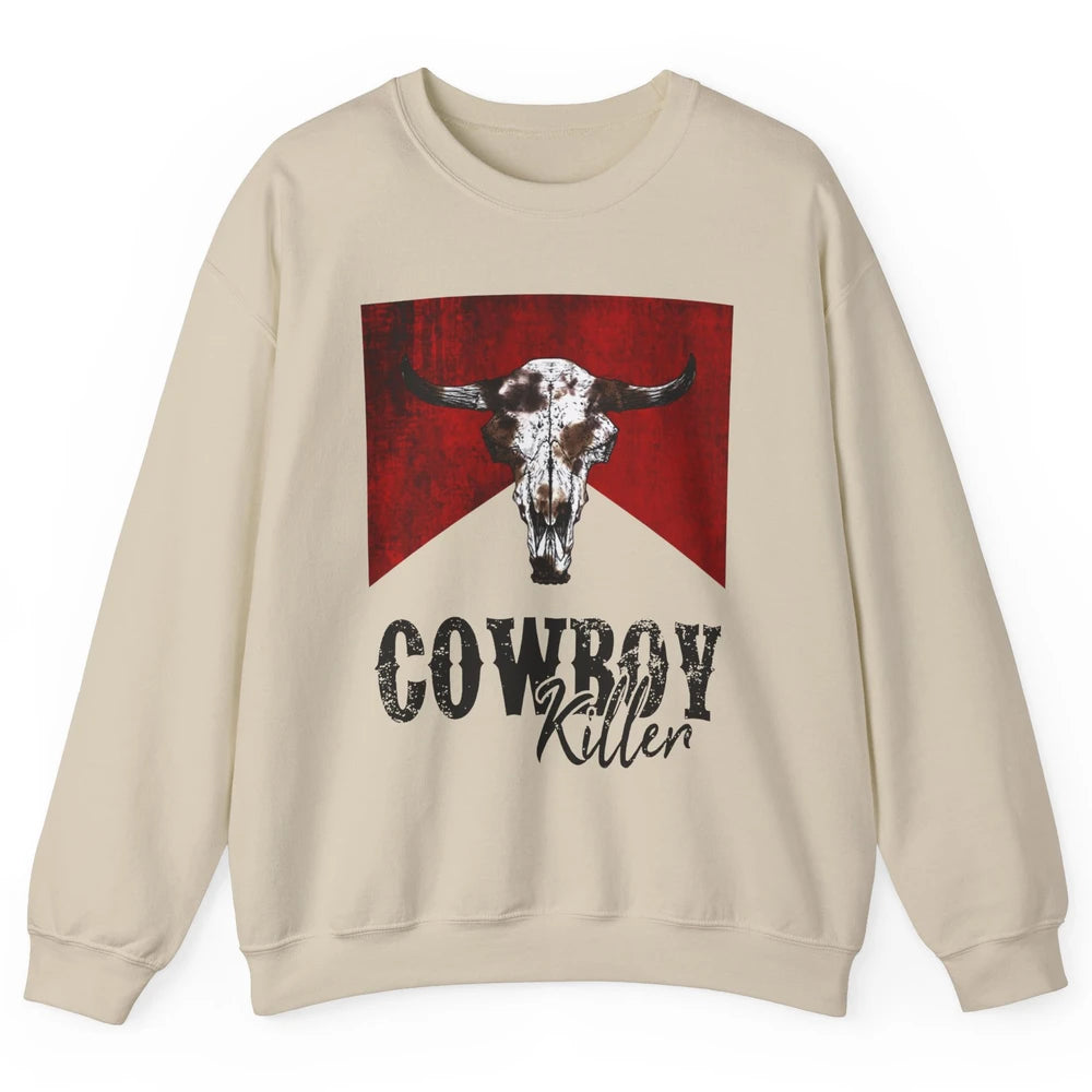 Retro Cow Skull Cowboy Killer Western Country Cowgirl Gift Unisex Crewneck Sweatshirt